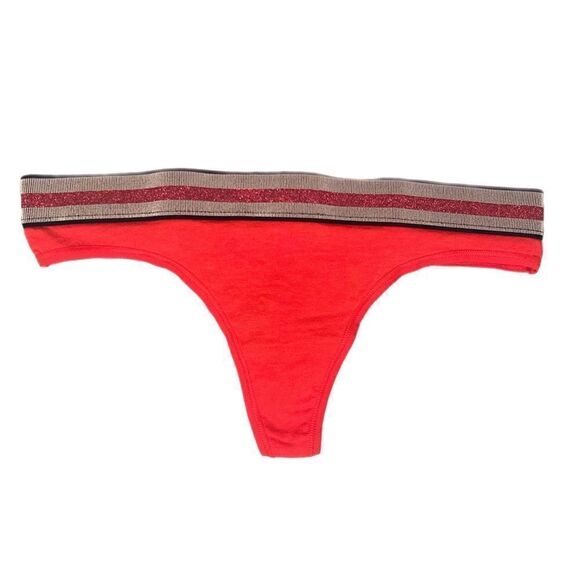 VS Stretch Cotton Thong Panty - Red/Gold NWOT (M) - Picture 2 of 6